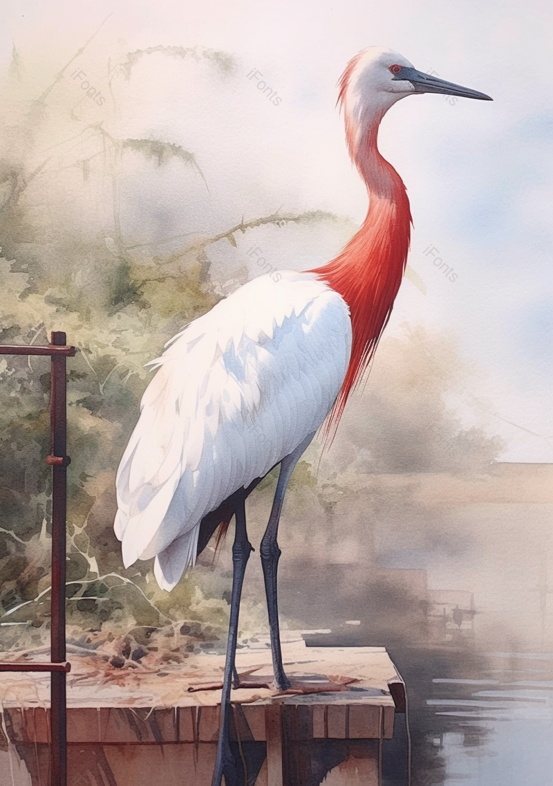 仙鹤站在岸边大寒冬季寒冷国风淡雅意境插画,插画/手绘图,插画/手绘图库,插画/手绘图下载,插画/手绘